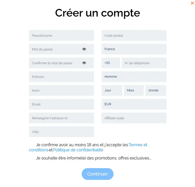 Processus d'inscription AlfCasino